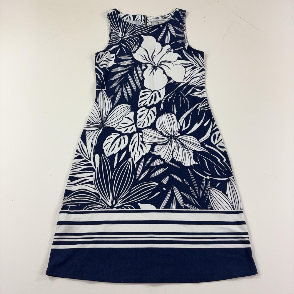 Tommy Bahama Dress Womens Small Petite Blue Tropical Floral Sleeveless Stretch